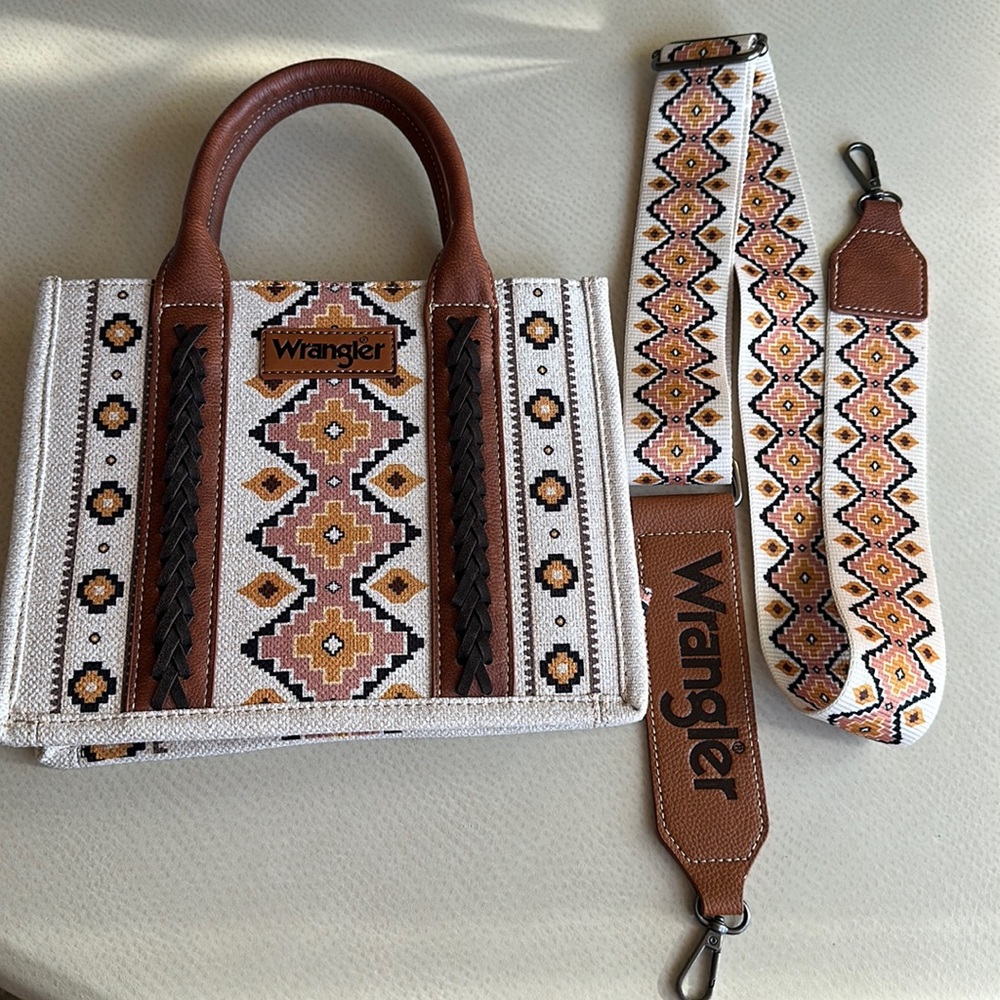 Wrangler Southwestern Aztec Print Canvas Crossbody Tote Bag